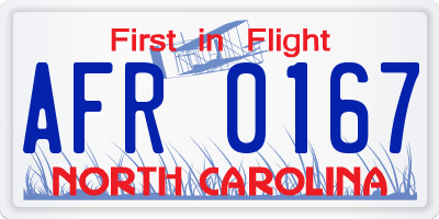 NC license plate AFR0167