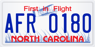 NC license plate AFR0180