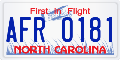 NC license plate AFR0181