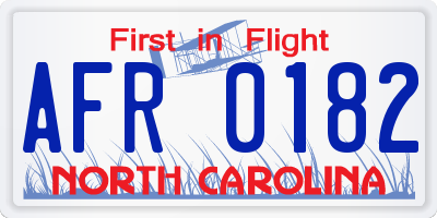 NC license plate AFR0182