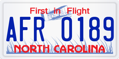 NC license plate AFR0189