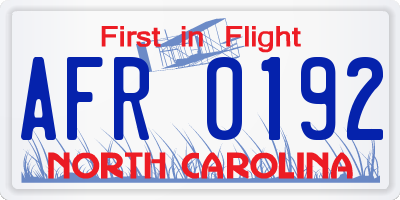 NC license plate AFR0192