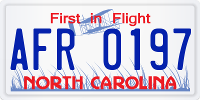 NC license plate AFR0197