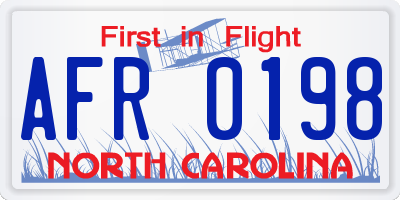 NC license plate AFR0198