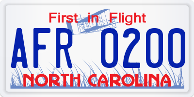 NC license plate AFR0200