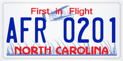 NC license plate AFR0201