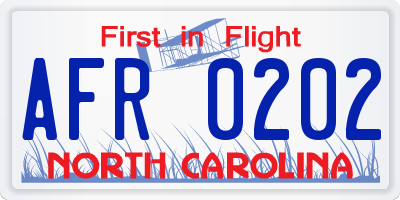 NC license plate AFR0202