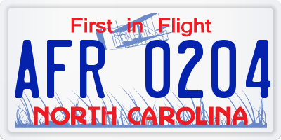 NC license plate AFR0204
