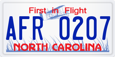 NC license plate AFR0207