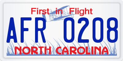NC license plate AFR0208