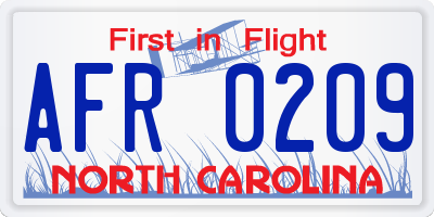 NC license plate AFR0209
