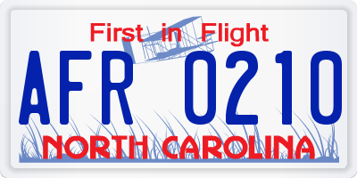 NC license plate AFR0210