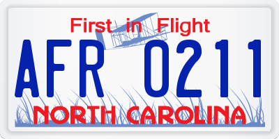 NC license plate AFR0211