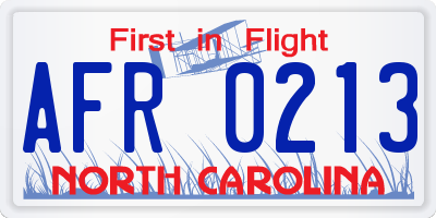 NC license plate AFR0213