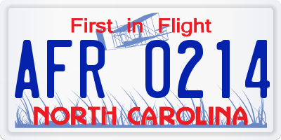 NC license plate AFR0214