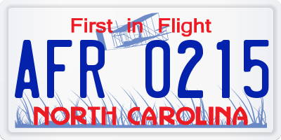 NC license plate AFR0215