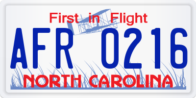 NC license plate AFR0216
