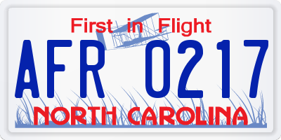 NC license plate AFR0217