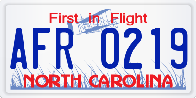 NC license plate AFR0219