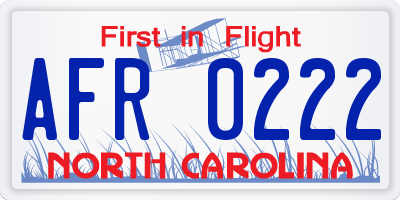 NC license plate AFR0222