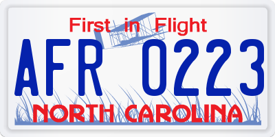 NC license plate AFR0223