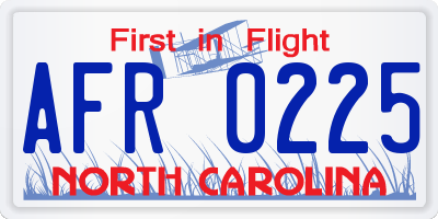 NC license plate AFR0225