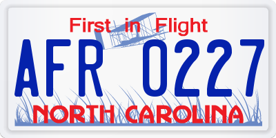 NC license plate AFR0227