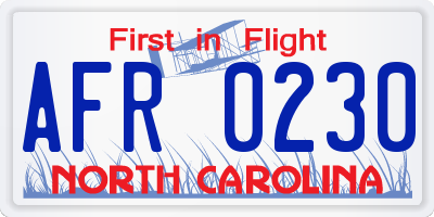 NC license plate AFR0230