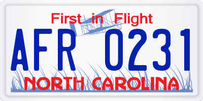 NC license plate AFR0231
