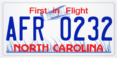 NC license plate AFR0232
