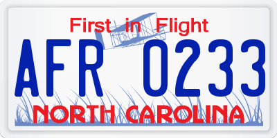 NC license plate AFR0233