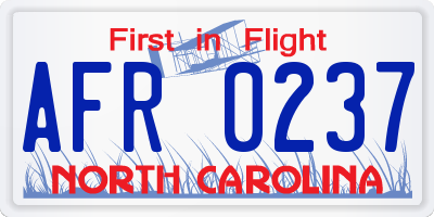 NC license plate AFR0237