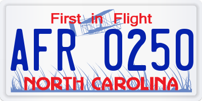 NC license plate AFR0250