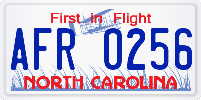 NC license plate AFR0256