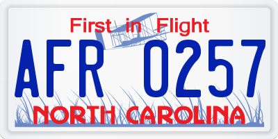 NC license plate AFR0257