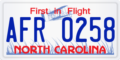 NC license plate AFR0258