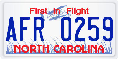 NC license plate AFR0259