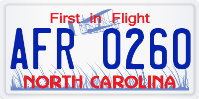 NC license plate AFR0260