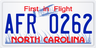 NC license plate AFR0262