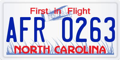 NC license plate AFR0263