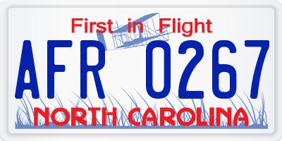 NC license plate AFR0267