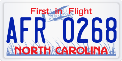 NC license plate AFR0268