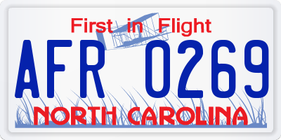 NC license plate AFR0269