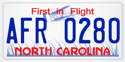 NC license plate AFR0280