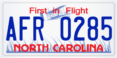 NC license plate AFR0285