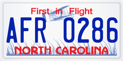 NC license plate AFR0286