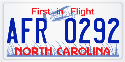 NC license plate AFR0292