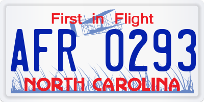 NC license plate AFR0293