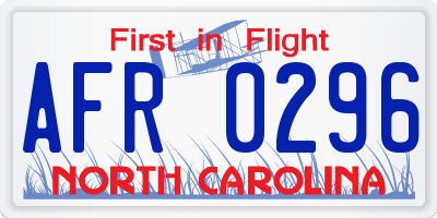 NC license plate AFR0296