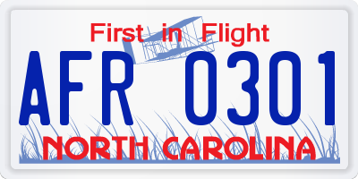 NC license plate AFR0301